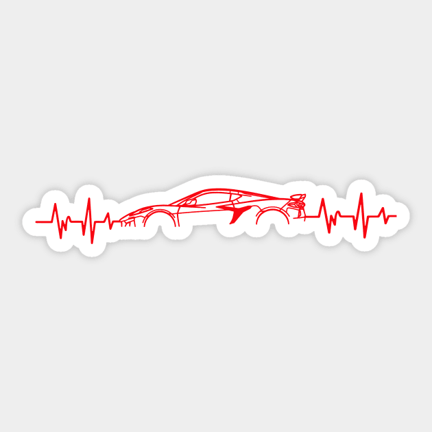 C8 Z06 Corvette Heartbeat Red Supercar EKG Sports Car Heart Beat Line Racecar Pulse Sticker by Tees 4 Thee